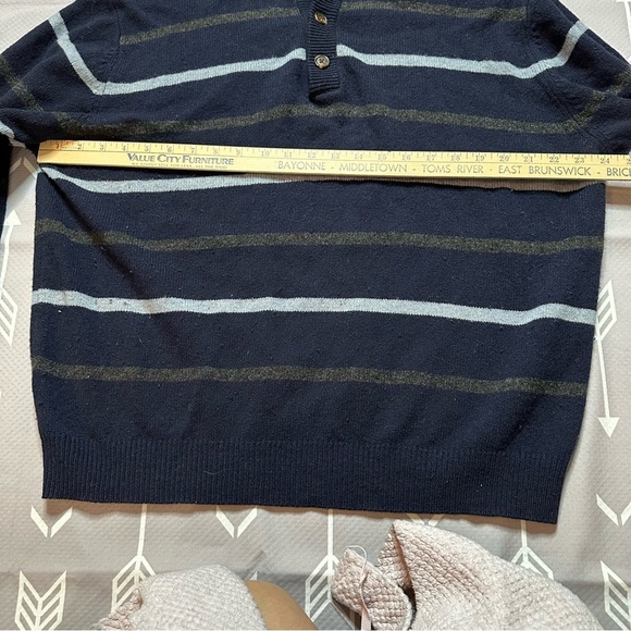 Jos A. Bank Men's Sweater Sz L Lambswool Blend Striped 1/4 Buttons Pull On Black - Picture 2 of 7